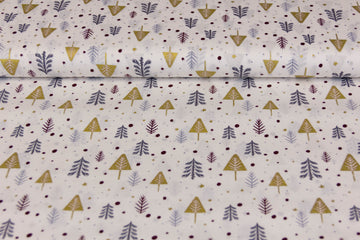 Baumwollwebware Weihnachtsbäume, weiß, gold, 0,5 m
